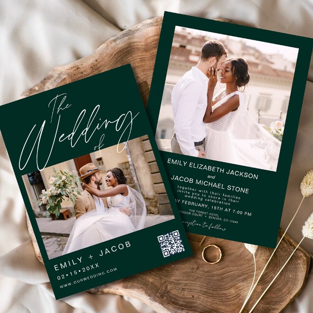 Emerald Green The Wedding of Two Photo QR code Invitation (Creator Uploaded)