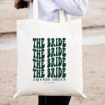 Emerald Green Trendy Boho Retro Personalised Bride Tote Bag<br><div class="desc">This emerald green trendy, preppy, groovy personalised bride tote bag is perfect for the bride-to-be on her way to her beach wedding! The tote bag is personalised with your unique wedding details, making it a special and unique gift. The preppy groovy design will add a touch of sophistication to any...</div>