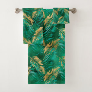 EMERALD GREEN TROPICAL PALM BATHROOM TOWEL SET 
