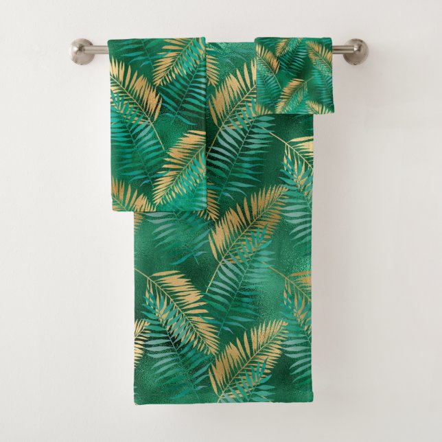 EMERALD GREEN TROPICAL PALM BATHROOM TOWEL SET  (Insitu)