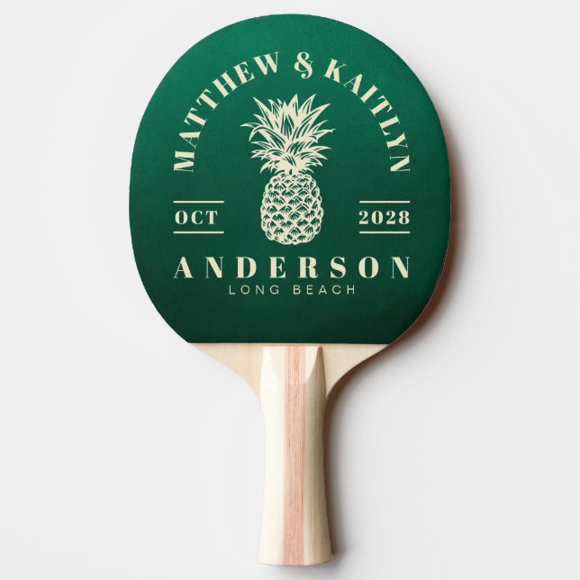 Emerald Green Tropical Pineapple Wedding Ping Pong Paddle (Back)