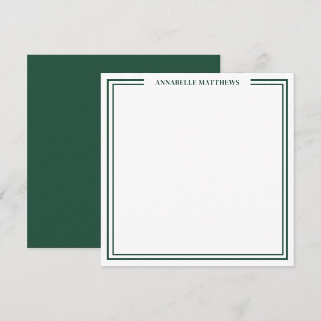 Emerald Green Two Border Name Monogram Square Card (Front/Back)