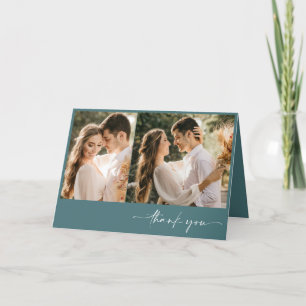 Emerald Green Two Photo Elegant Wedding Thank You 