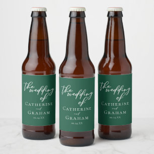 Emerald Green Typography Custom Forest Wedding Beer Bottle Label