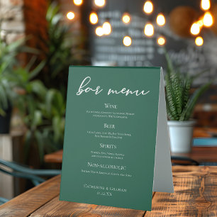 Emerald Green Typography Forest Wedding Bar Menu
