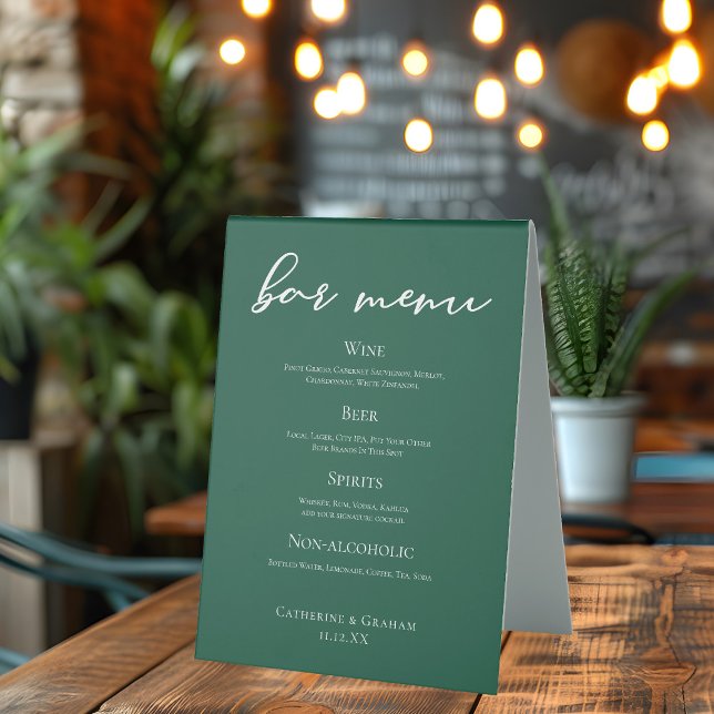 Emerald Green Typography Forest Wedding Bar Menu (Creator Uploaded)