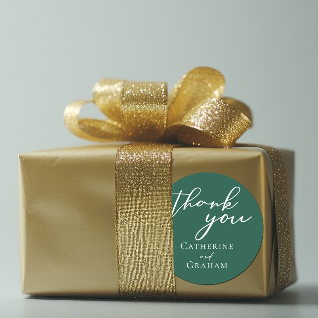 Emerald Green Typography Forest Wedding Classic Round Sticker (Creator Uploaded)