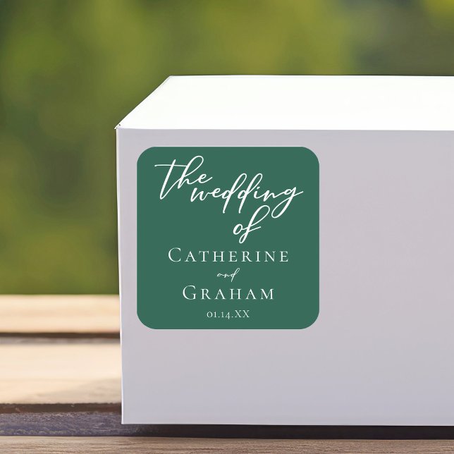 Emerald Green Typography Forest Wedding Square Sticker (Creator Uploaded)