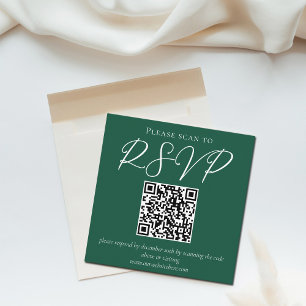 Emerald Green Typography QR Code Wedding RSVP Enclosure Card