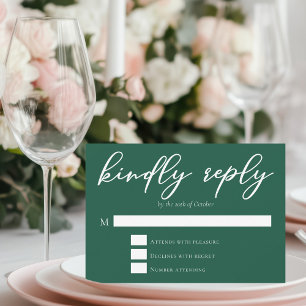 Emerald Green Typography Wedding Kindly Reply RSVP Card