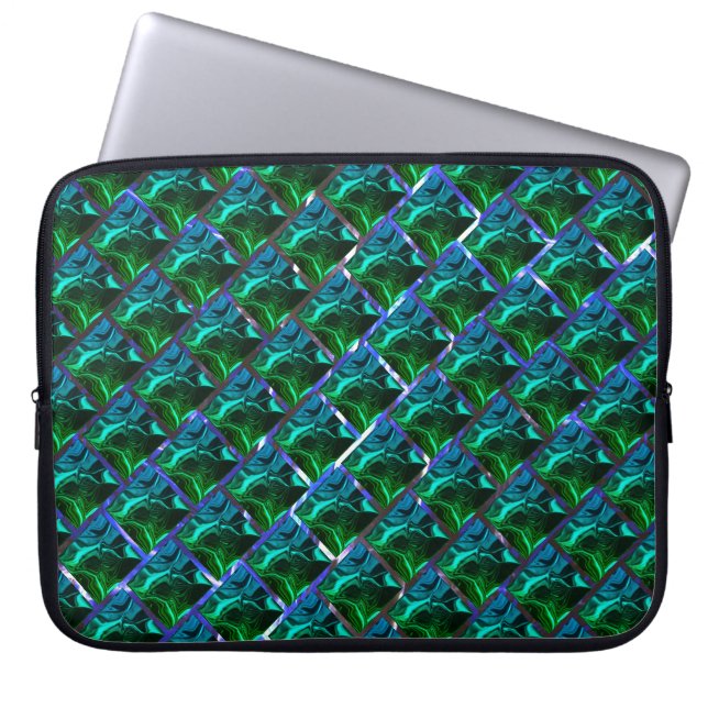 Emerald green under a grid with a metallic tone  laptop sleeve (Front)
