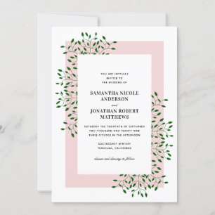 Emerald Green Vines and Light Pink Elegant Wedding Invitation