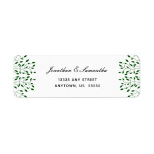 Emerald Green Vines Elegant Script Return Address Label
