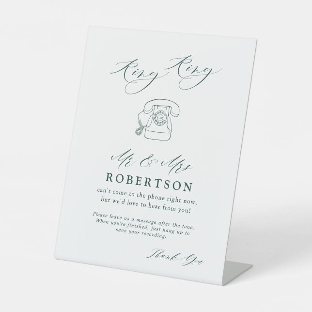 Emerald Green Vintage Botanical Audio Guestbook Pedestal Sign (Front)