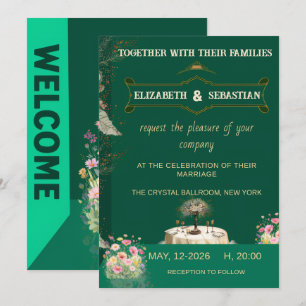 Emerald Green Vintage Floral Garden Wedding Invitation