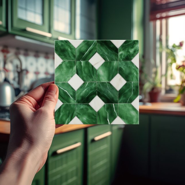 Emerald Green Wall Decor Art Nouveau Mosaic Ceramic Tile (Creator Uploaded)