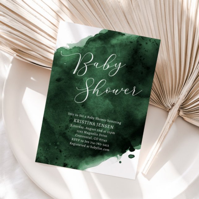 Emerald Green Watercolor Baby Shower Invitation (Creator Uploaded)