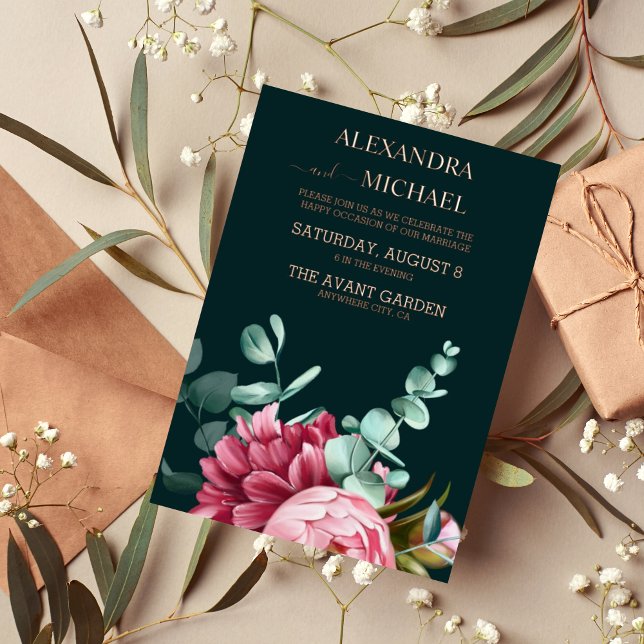 Emerald Green Watercolor Burgundy Flowers Wedding  (Creator Uploaded)