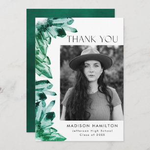 Emerald Green Watercolor Crystals Photo Graduation Thank You Card