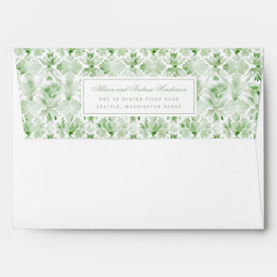 Emerald Green Watercolor Damask Wedding Envelope