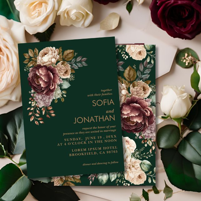 Emerald green Watercolor floral Wedding Invitation (Creator Uploaded)