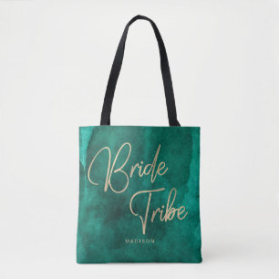 Emerald Green Watercolor & Gold Bride Tribe Tote Bag