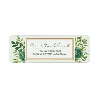 Emerald Green Watercolor Gold Frame Return Address Label