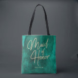 Emerald Green Watercolor & Gold Maid of Honour Tote Bag<br><div class="desc">Emerald Green Watercolor & Gold Faux Foil Lettering Perfect for Fall or Winter Wedding Monogram Maid of Honour tote bags With trendy Hand Lettered Script font! ~ Check my shop to see the entire wedding collection with this design!</div>