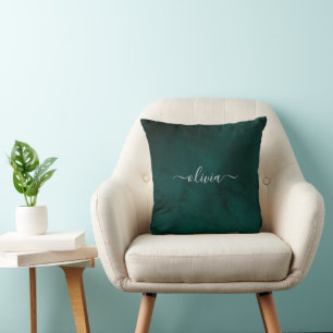 Emerald Green Watercolor Monogram Cushion