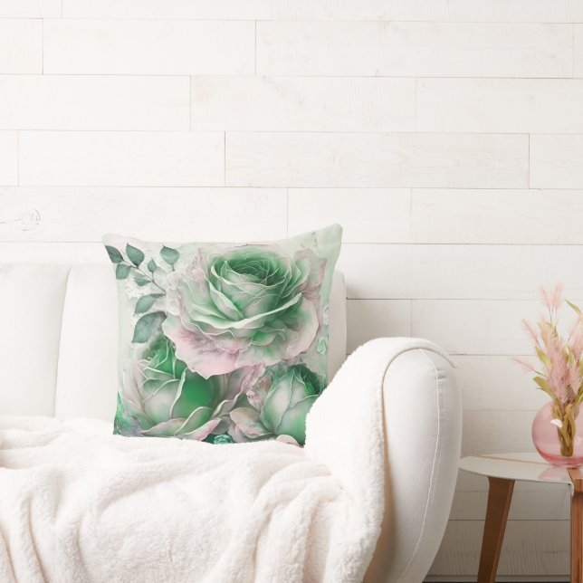 Emerald Green Watercolor Rose Enlarged Cushion (Couch)