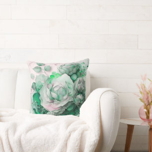 Emerald Green Watercolor Rose Enlarged Cushion