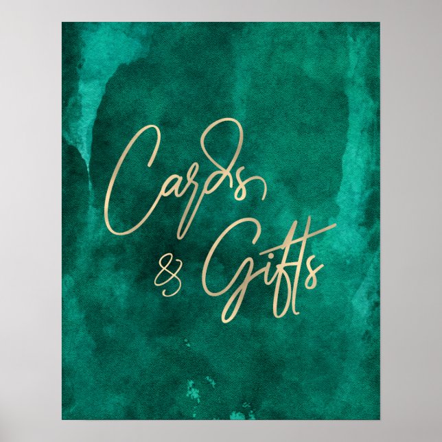 Emerald Green Watercolor Wedding Cards & Gifts Poster (Front)