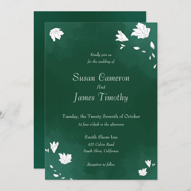 Emerald green watercolor Wedding Invitation (Front/Back)