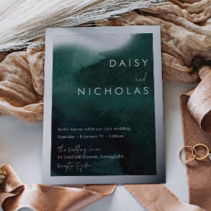 Emerald Green Watercolor Wedding Silver