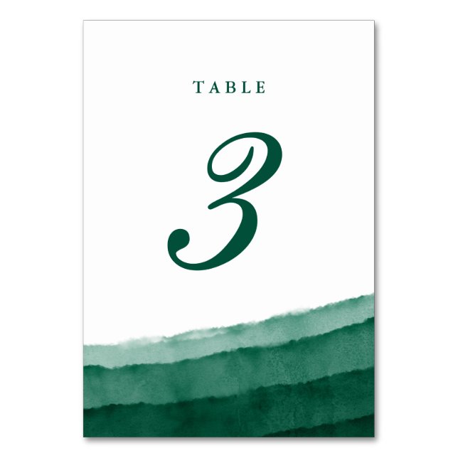 Emerald Green Watercolor Wedding Table Number (Front)