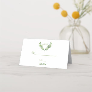 Emerald Green Watercolor Wreath Table Number Place Card