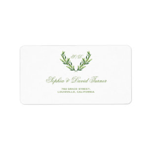 Emerald Green Watercolor Wreath Wedding Label