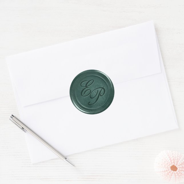 Emerald green wax sticker with initials  (Envelope)
