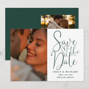 Emerald Green Wedding 2 Photo Elegant Script Save The Date