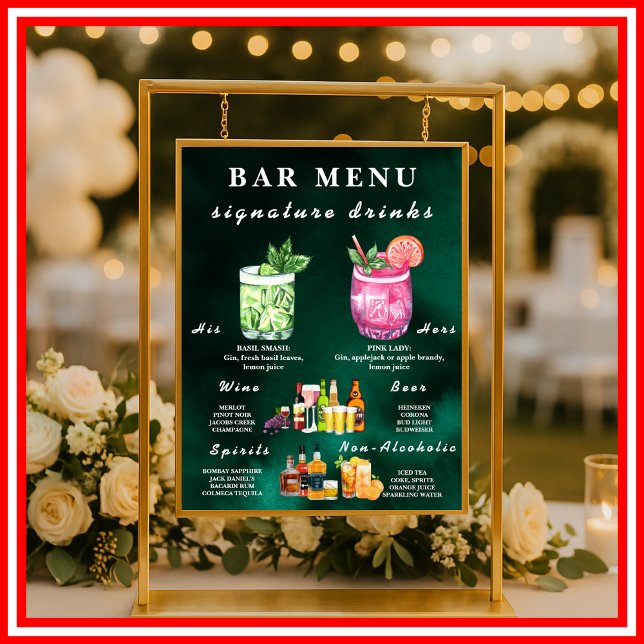  Emerald Green Wedding Bar Menu  Poster (Creator Uploaded)