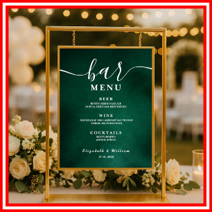 Emerald Green Wedding Bar Menu  Poster