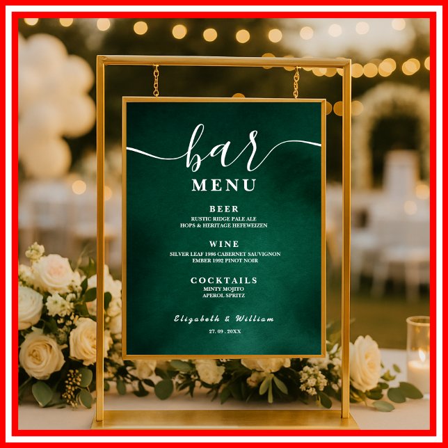  Emerald Green Wedding Bar Menu  Poster (Creator Uploaded)
