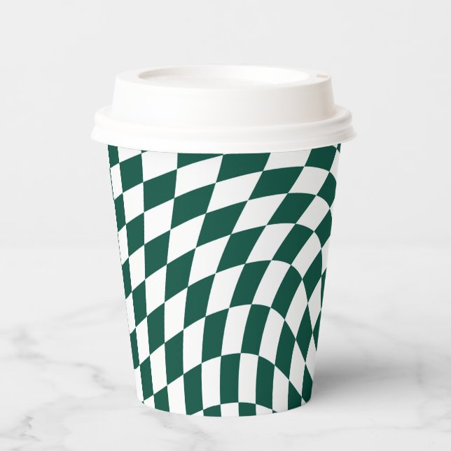 Emerald Green Wedding Collection Check Chequered Paper Cups (Front)