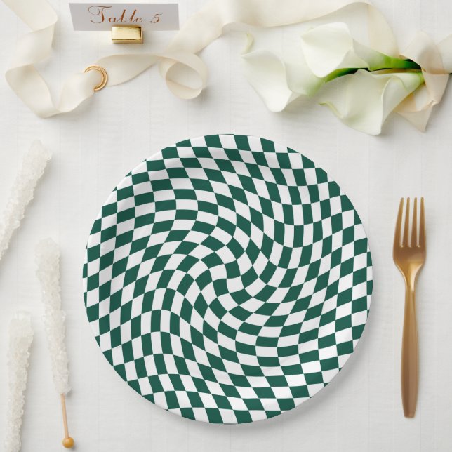 Emerald Green Wedding Collection Check Chequered Paper Plate (Wedding)