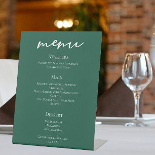 Emerald Green Wedding Dinner Menu Pedestal Sign