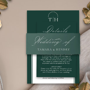 Emerald Green Wedding Elegant Calligraphy Invitation Belly Band