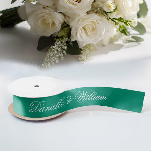Emerald Green Wedding Elegant Script Calligraphy Satin Ribbon