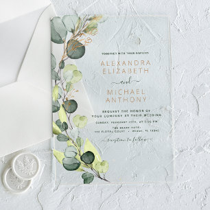 Emerald Green Wedding Eucalyptus Greenery Elegant Acrylic Invitations