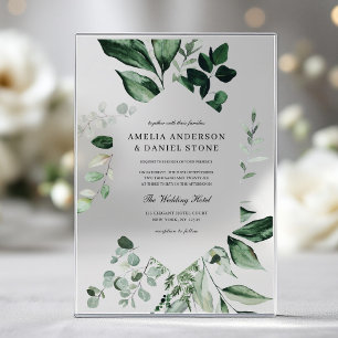 Emerald Green Wedding Eucalyptus Greenery Elegant Acrylic Invitations