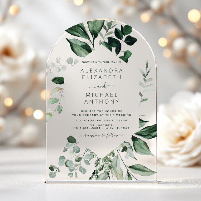 Emerald Green Wedding Eucalyptus Greenery Elegant Acrylic Invitations (Creator Uploaded)